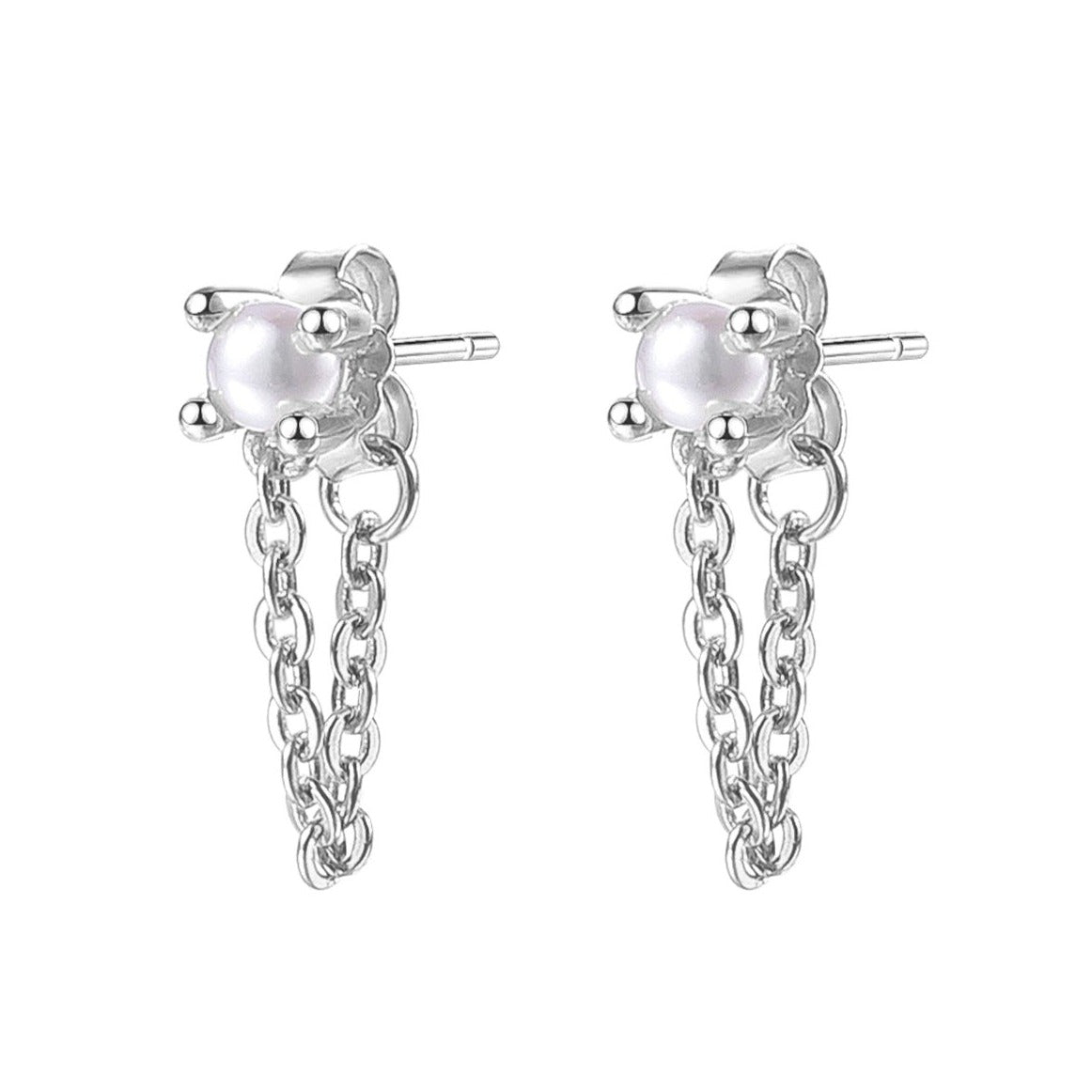 Boucles d’Oreilles Perle Chaîne Sterling Argent