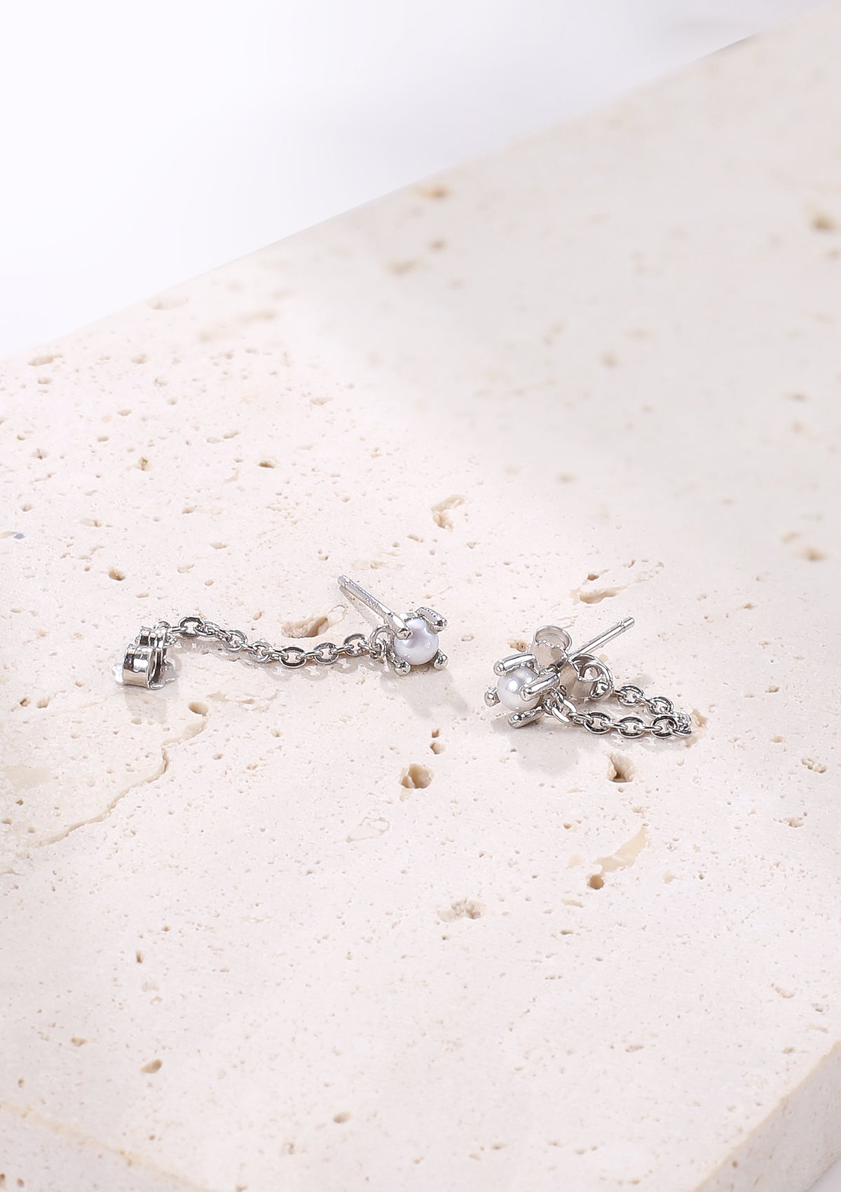 Boucles d’Oreilles Perle Chaîne Sterling Argent