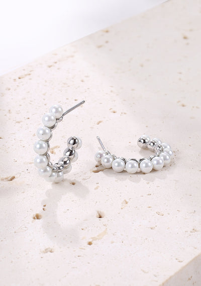 Pearl Hoop Earrings Sterling Silver