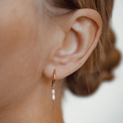 Double Pearl Charm Hoop Earrings Sterling Silver Gold