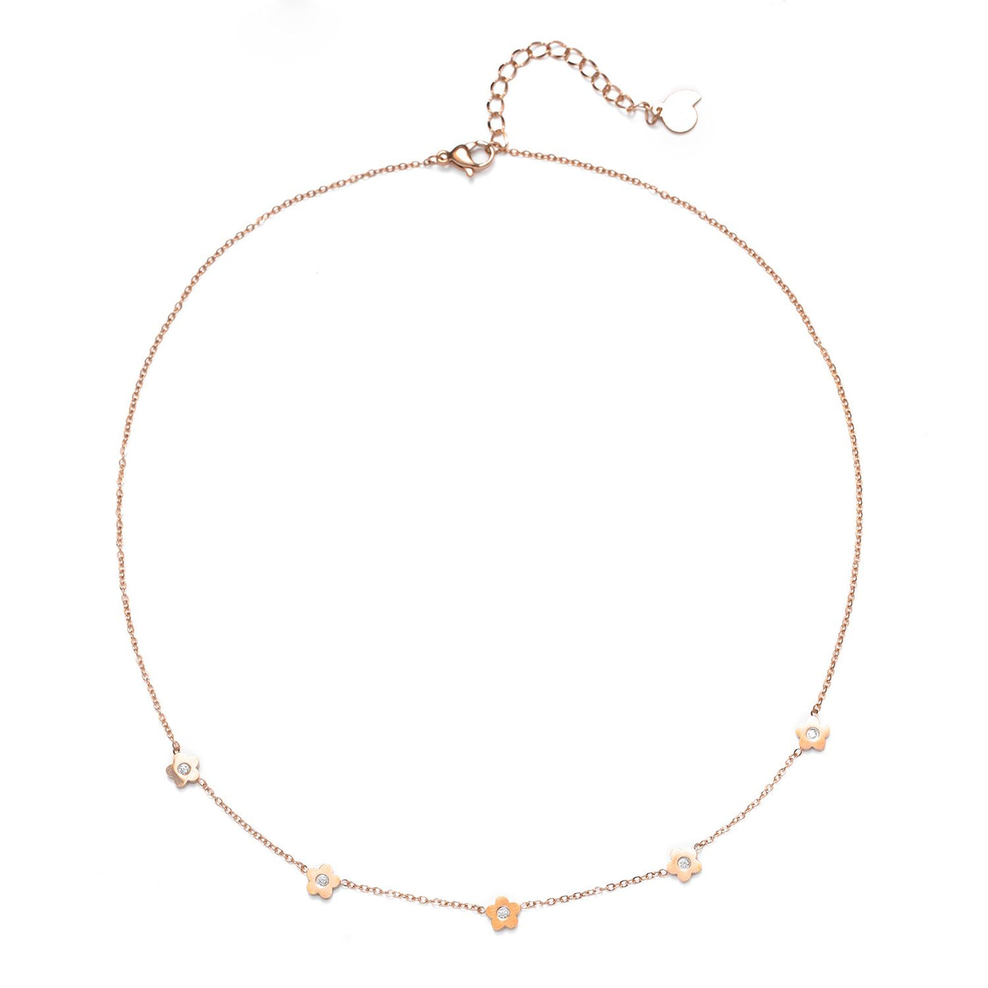 Petite Flower Charm Necklace Rose Gold