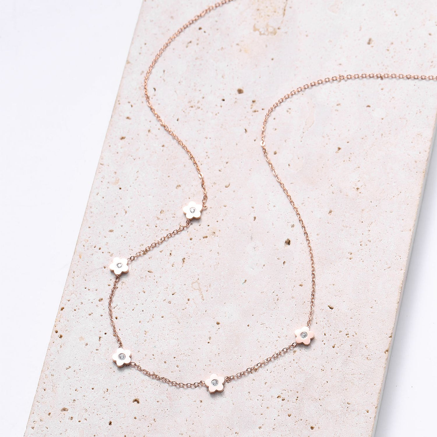 Petite Flower Charm Necklace Rose Gold