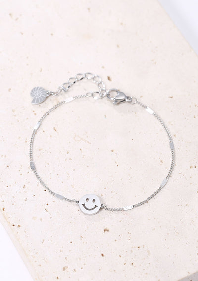 Smiley Face Pendant Chain Bracelet Silver