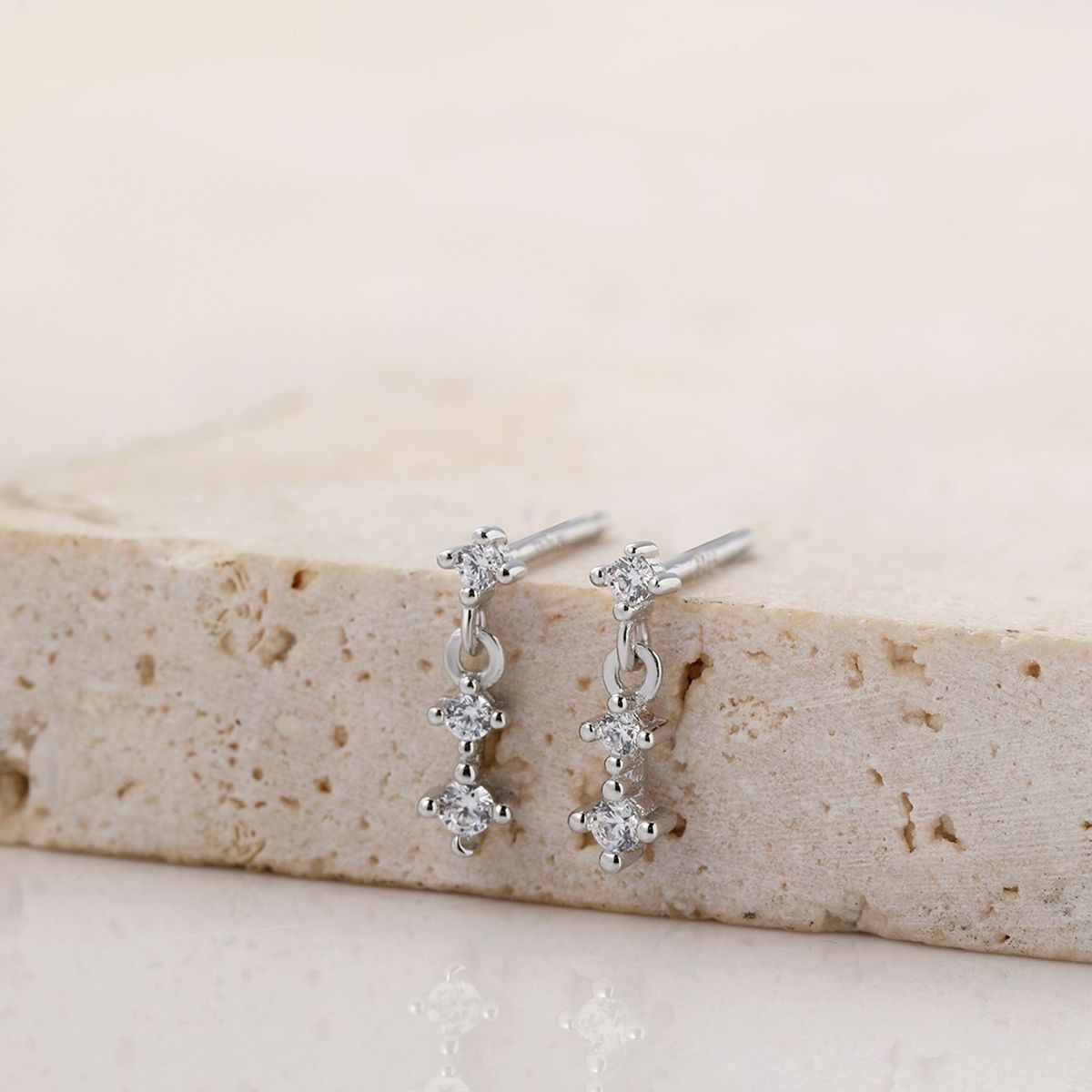 Boucles d’Oreilles Trois Gemmes Sterling Argent