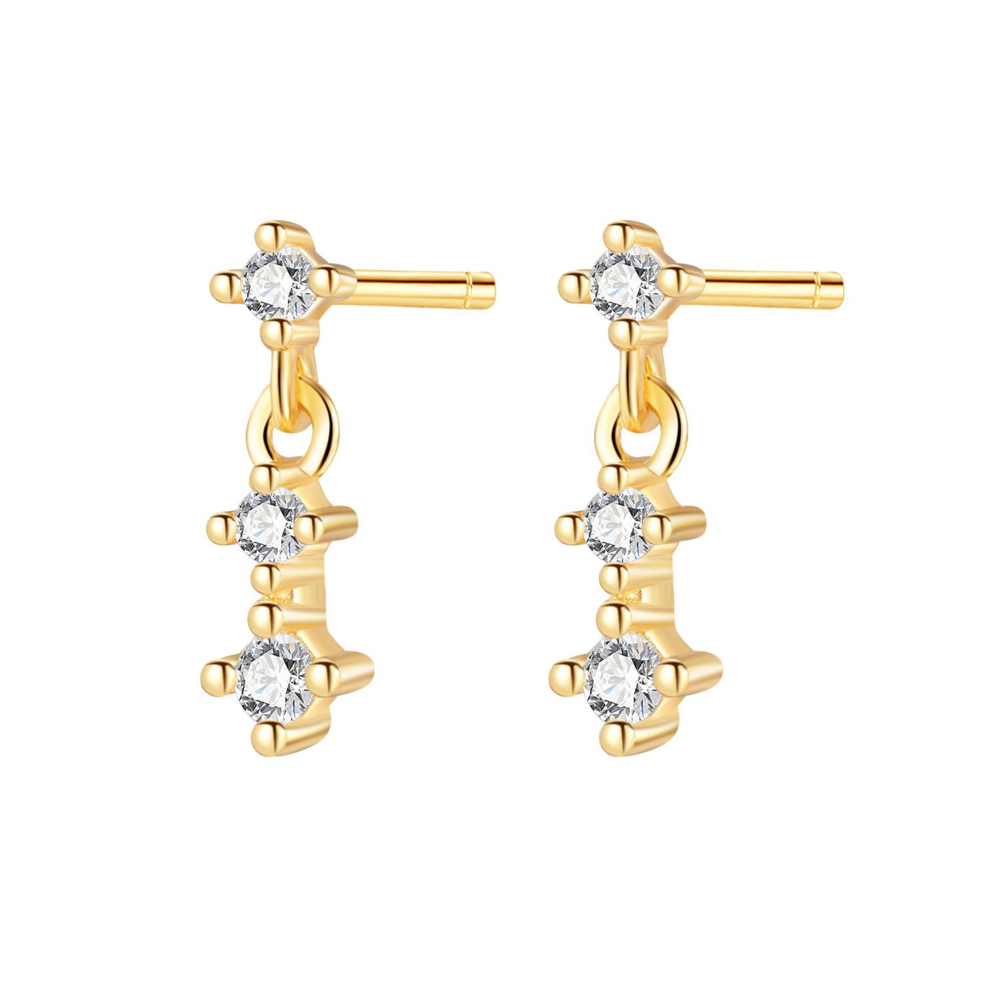 Trio Drop Stud Earrings Sterling Silver Gold