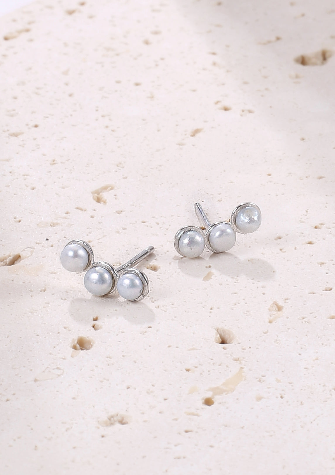 Trio Pearl Stud Earrings Sterling Silver