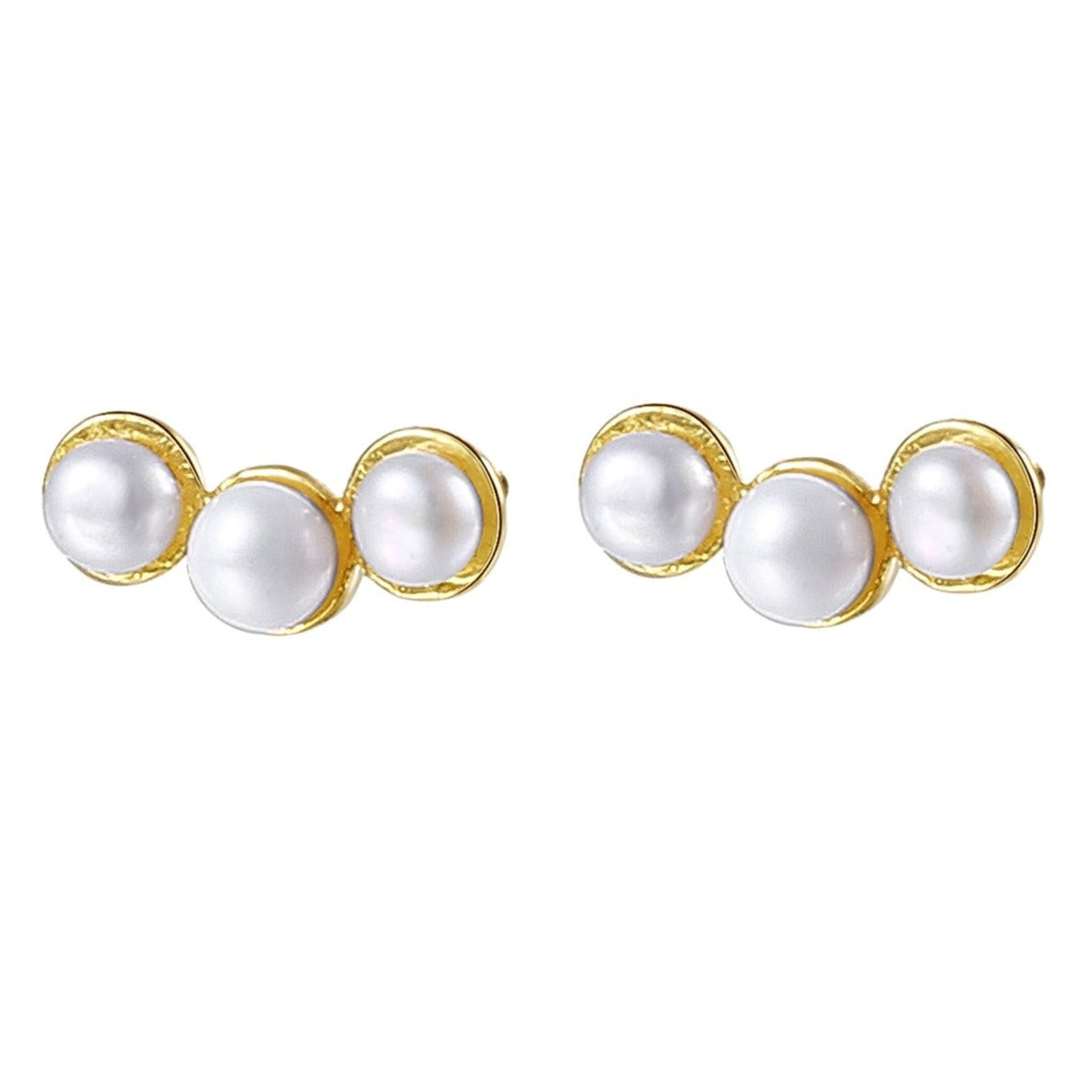 Trio Pearl Stud Earrings Sterling Silver Gold