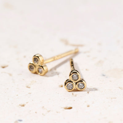 White Triad Stud Earrings Sterling Silver Gold